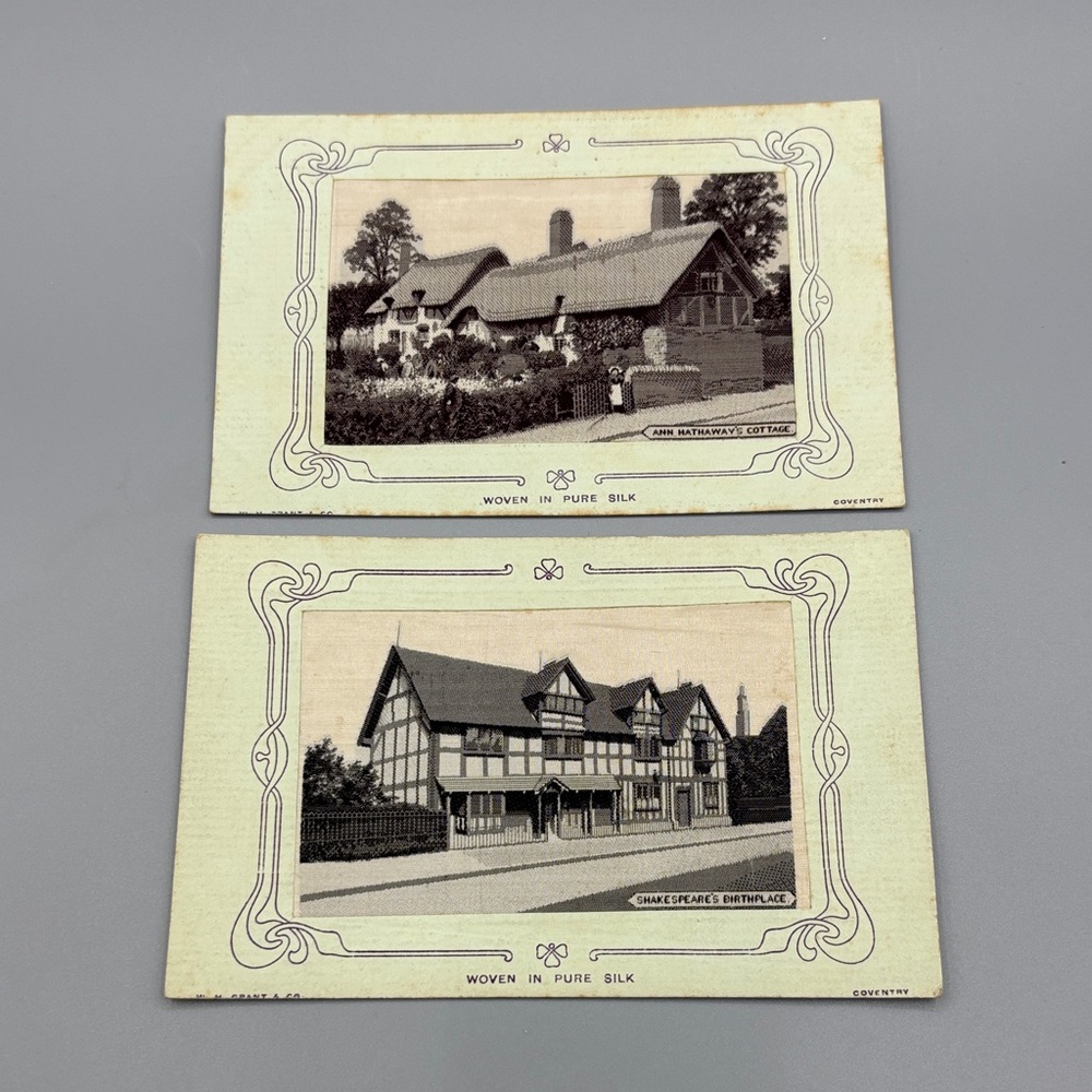 Antique Victorian Grant Silk Postcards Shakespeare / Ann Hathaway c 1910